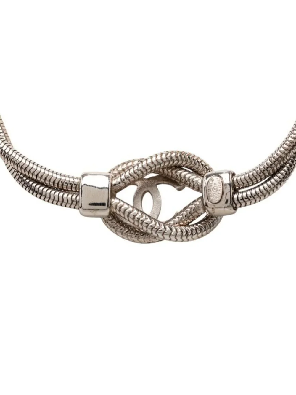 Chanel CC Logo Vintage Snake Chain Belt Silver Metal